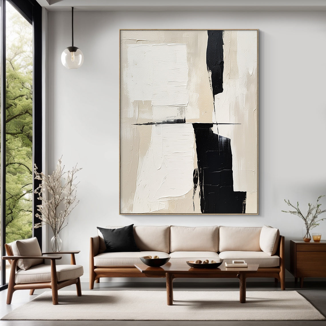 Traces of Still Light a Warm Ivory & Noir Abstraction-AURA111