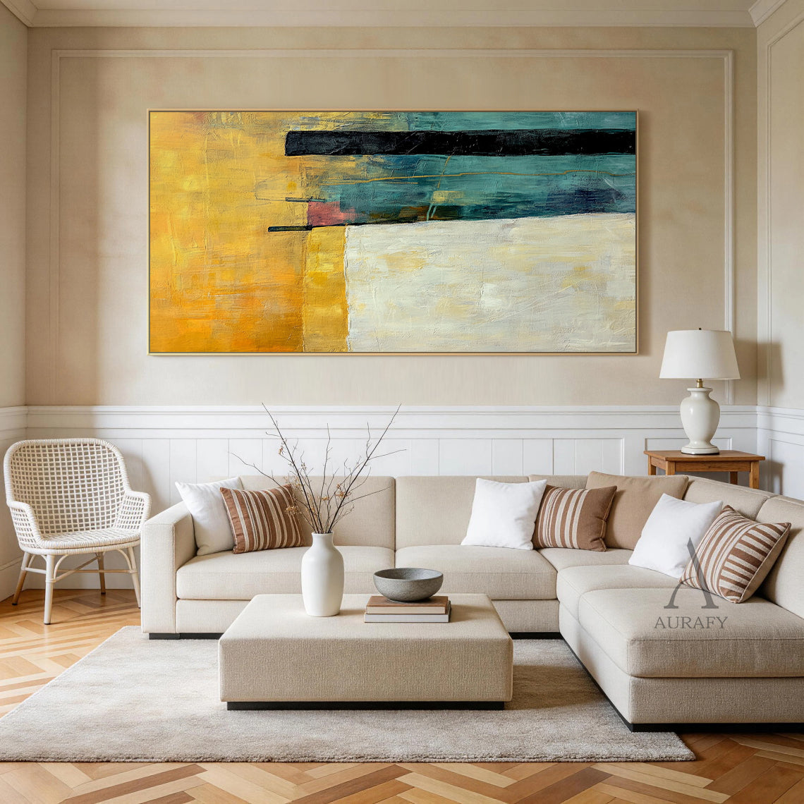 General Abstract Yellow Green Wall Art for Home Interior Decor AURA368
