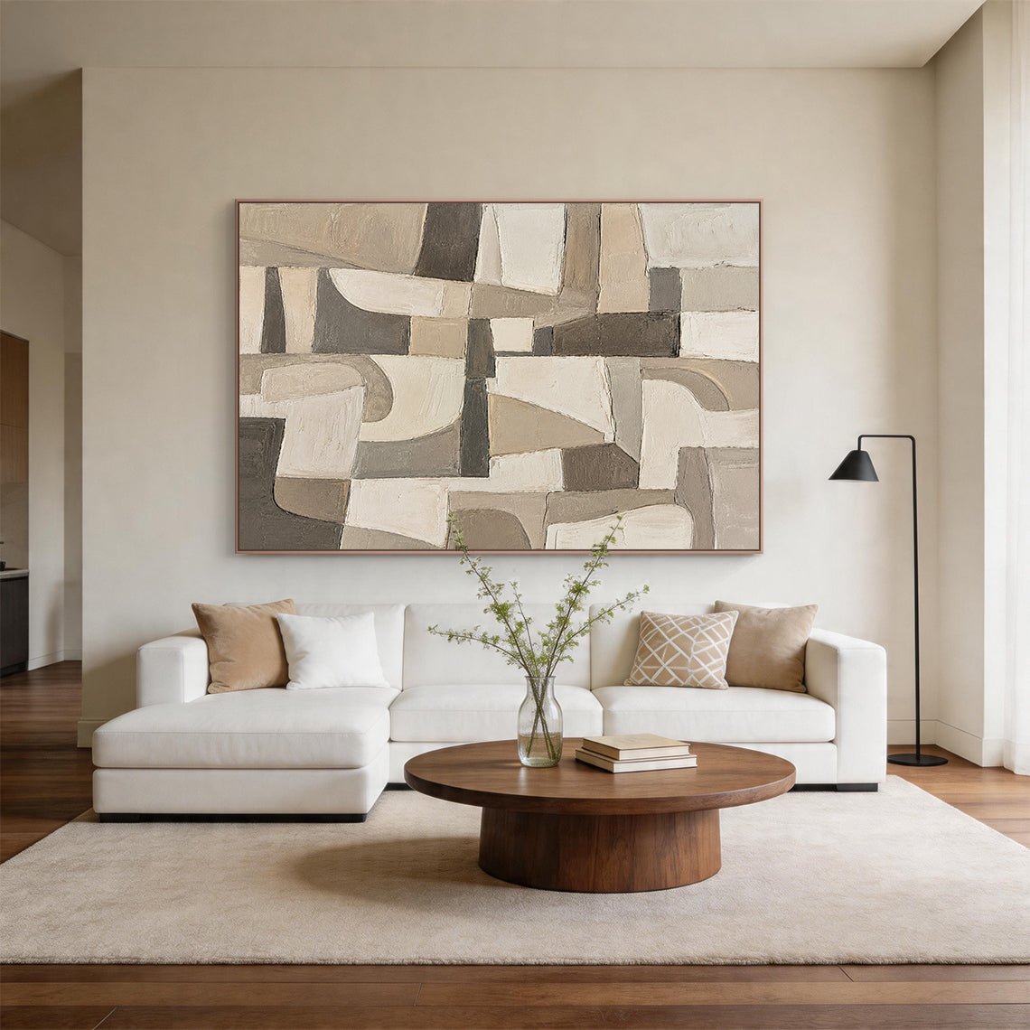 Wabi-Sabi Brown Beige Textured Abstract Plaster Knife Stroke Japandi Minimalist Modern Home Wall Art AURA706