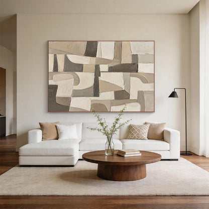 Wabi-Sabi Brown Beige Textured Abstract Plaster Knife Stroke Japandi Minimalist Modern Home Wall Art AURA706