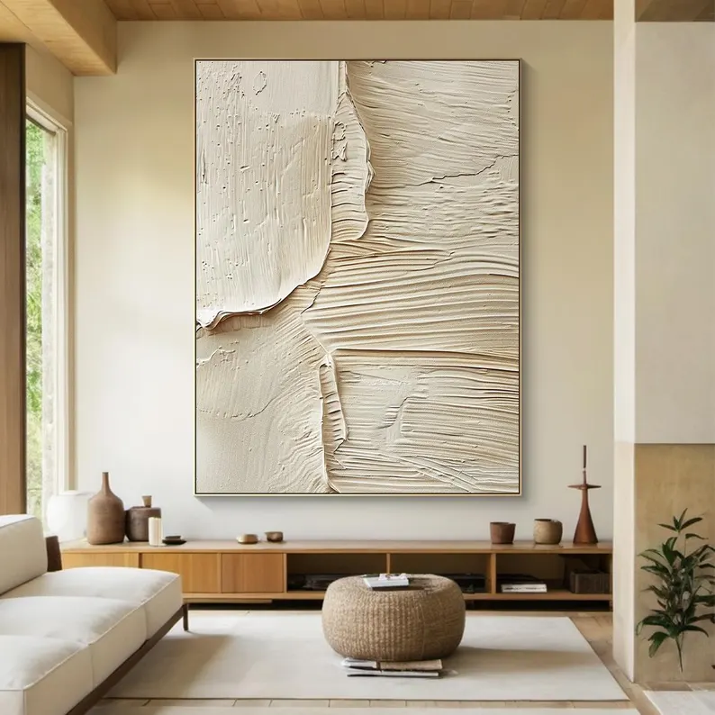 Soft Rift-Beige 3D Textured Art-AURA069