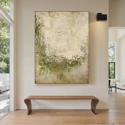 Wabi-Sabi Texture Wall Art – Moss Green & Aged Cream – AURA022(Vertical)