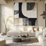 General Abstract Beige Black Subtle Tactile Canvas Texture Minimalist Luxe Wall Art AURA499