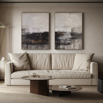 Wabi Sabi Abstract Canvas Wall Art Set of Two Beige Black Living Room Decor AURA207