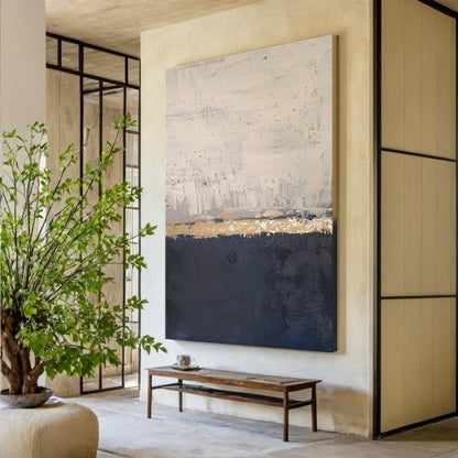 Silent Horizon -Black & Beige Abstract Field-AURA146
