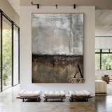 Wabi Sabi Abstract Art Gray Brown Tactile Plaster Textured Grid Indentations Knife Strokes AURA564