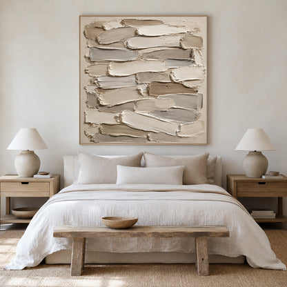3D Textured Plaster Painting Japandi Wabi-Sabi Beige Brown Tactile Minimalist Luxe Sculpted Canvas Wall Art AURA754
