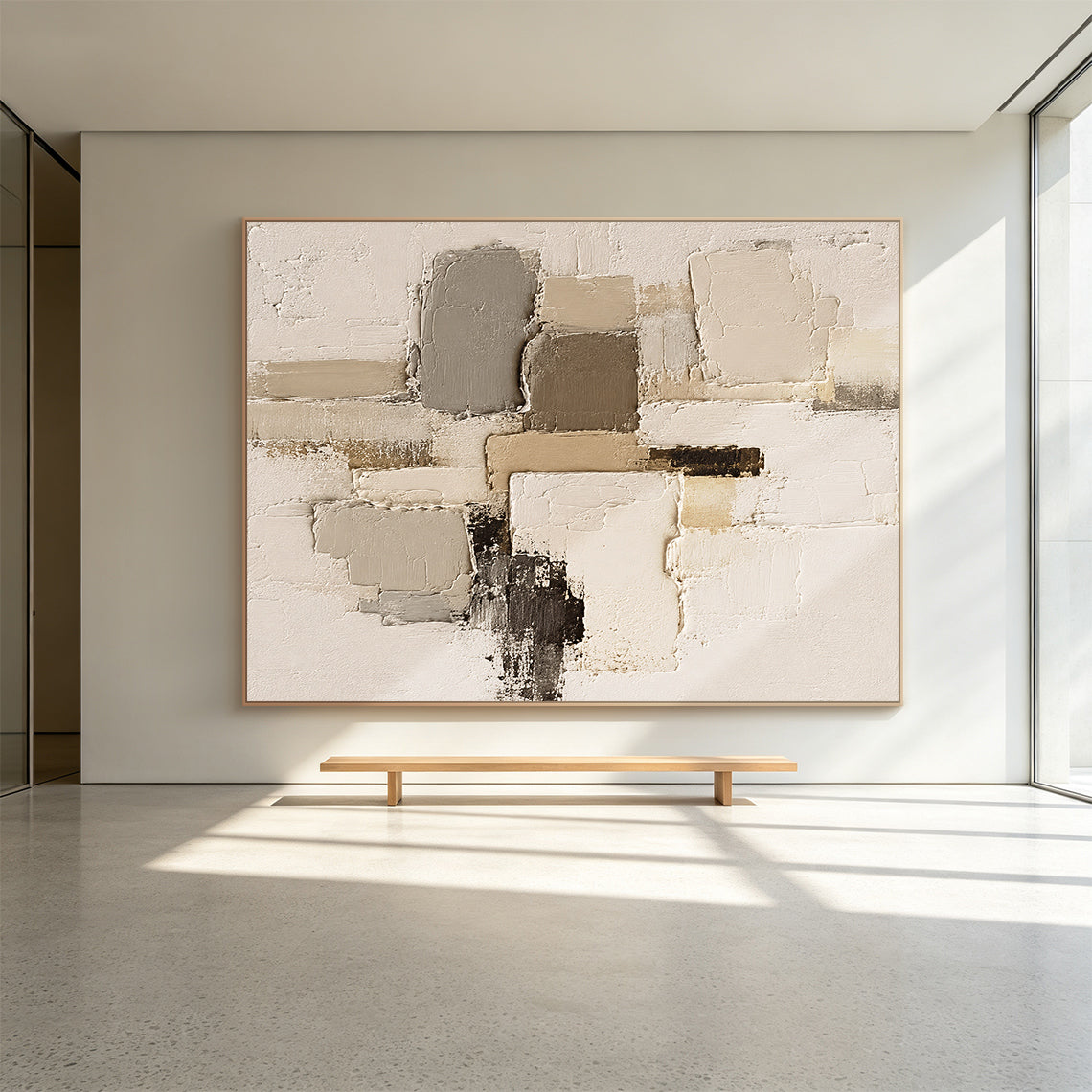 Plaster Textured Abstract Beige Brown Minimalist Japandi Sculpted Knife Stroke Neutral Wall Artwork AURA751