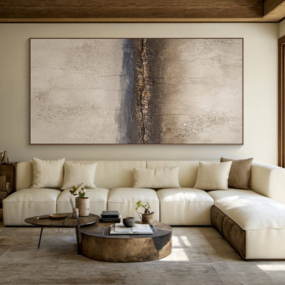 Wabi Sabi Beige Brown Crackled Plaster Artwork Tactile Weathered Mottled Rustic Finish AURA434