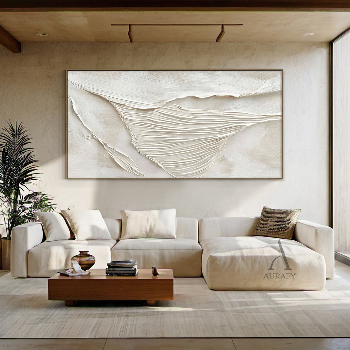 Modern Beige 3D Textured Painting Living Room Wall Decor Art AURA293