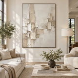 Raised Grid, Beige Geometric Impasto Wall Art AURA863