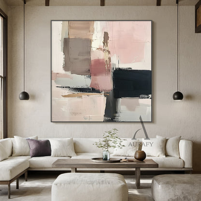 General Abstract Art Impasto Knife Strokes Pink Black Beige Tactile Luxe Modern Canvas AURA495