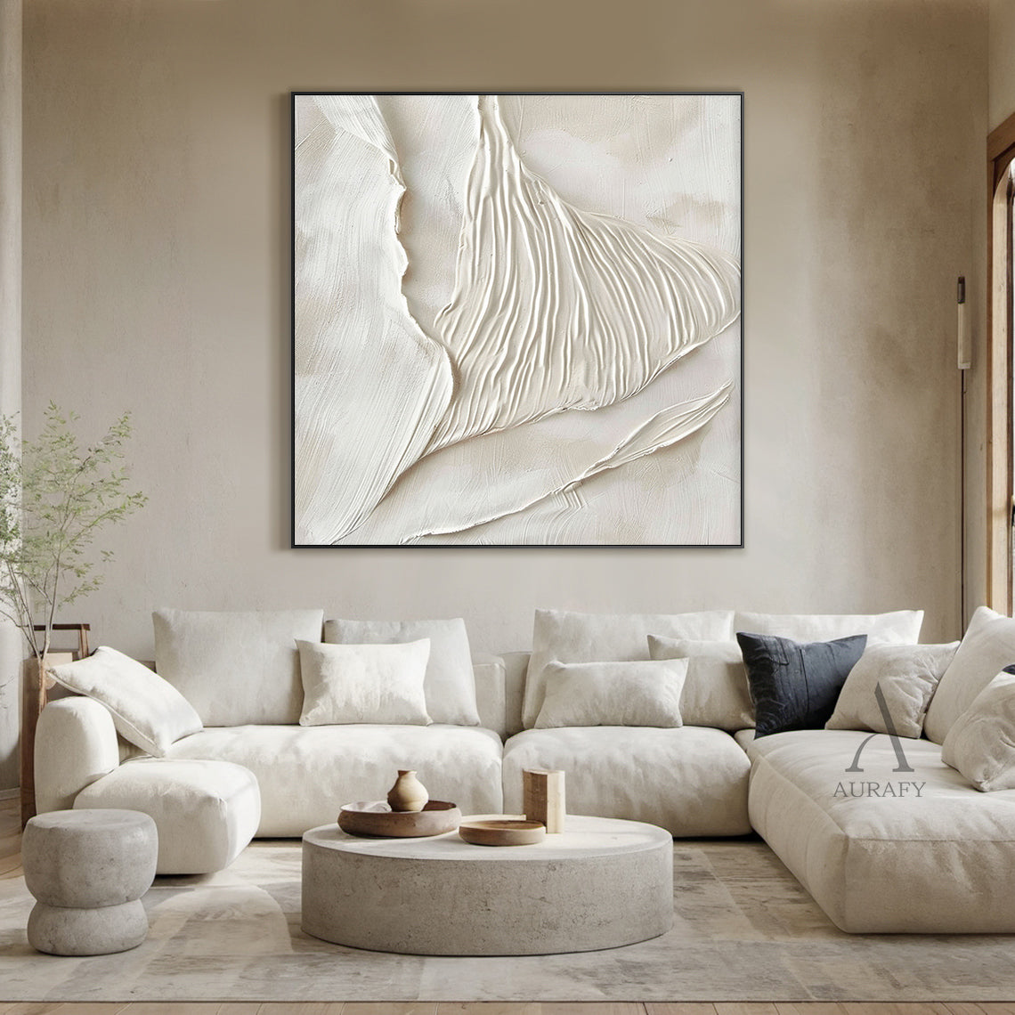 Modern Beige 3D Textured Painting Living Room Wall Decor Art AURA293