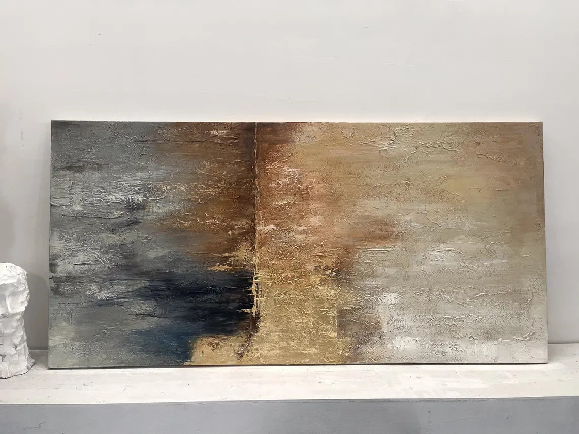 Ash Horizon-Black & Warm Beige Abstract Wall Art, Spatial Field-AURA083