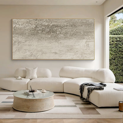 Beige Abstract Plaster Textured Art with Tactile Peeling Surface Vertical Lines Wabi-Sabi Style AURA452