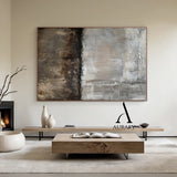 Wabi Sabi Abstract Art Gray Brown Tactile Plaster Textured Grid Indentations Knife Strokes AURA564