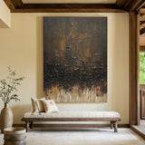 Brown Abstract Painting with Cracked Layers and Trailing Marks - AURA848