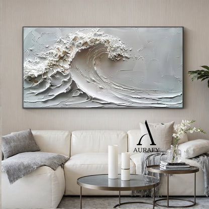 3D Textured Gray Wave Modern Organic Impasto Tactile Sculpted Knife Strokes Artwork AURA521
