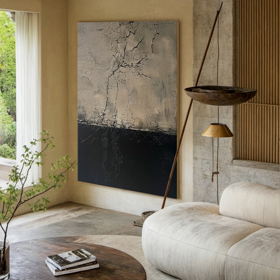 Wabi Sabi Gray Black Textured Abstract Wall Art Home Decor AURA208