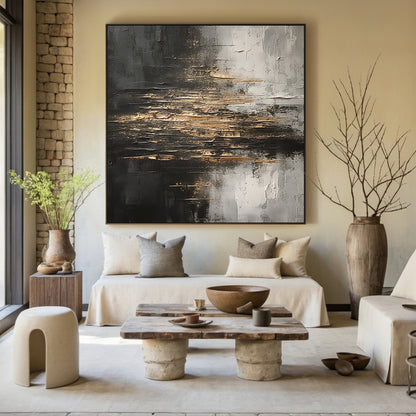 Fractured Horizon-Black & Gray Abstract Spatial Field-AURA103