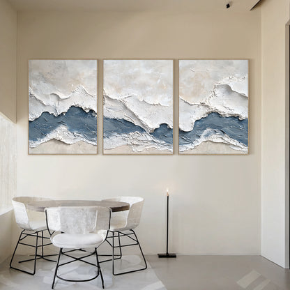 Modern 3D Textured Blue Abstract 3-Piece Living Room Wall Art AURA165