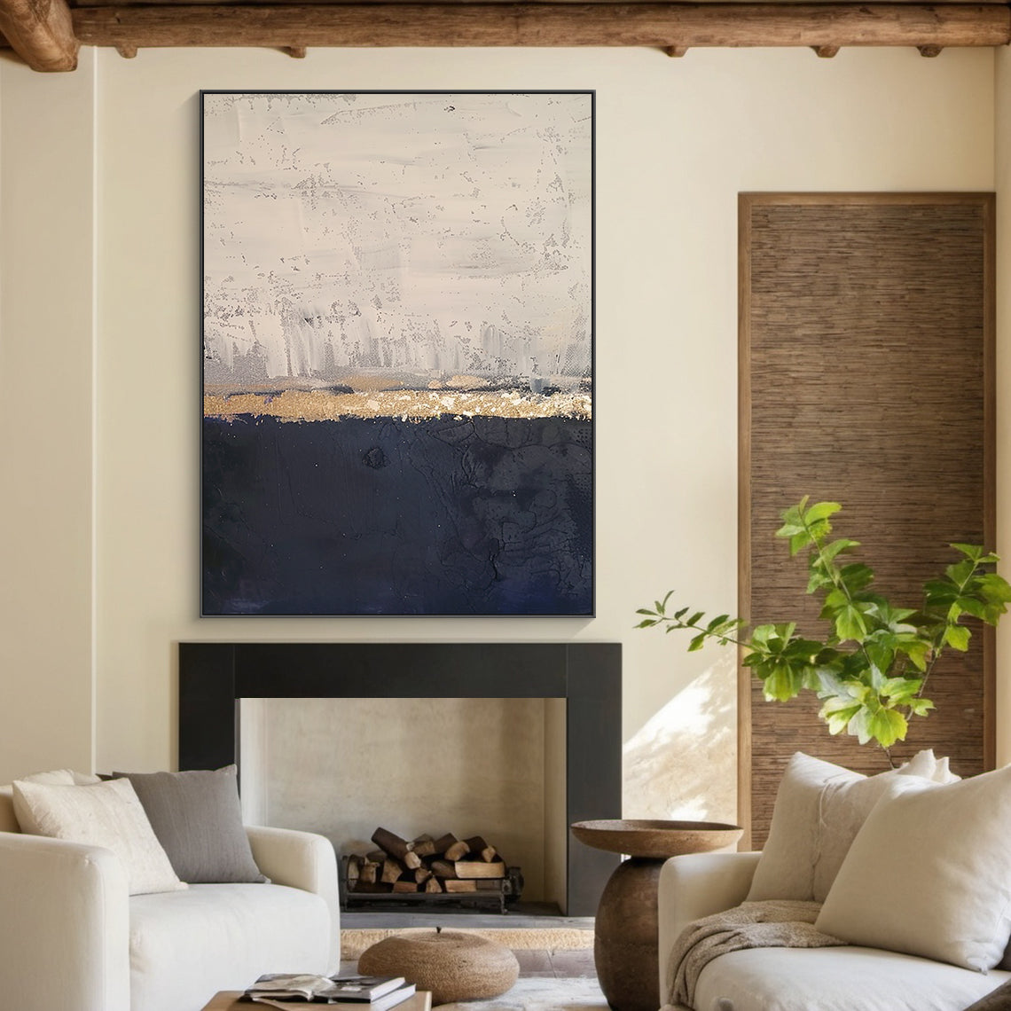 Silent Horizon -Black & Beige Abstract Field-AURA146
