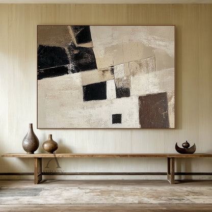 General Abstract Beige Art Tactile Surface Knife Strokes Sculpted Canvas Modern Organic Piece AURA468