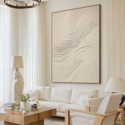 Swirling Textural Canvas – Warm Cream Tones – AURA049(Vertical)