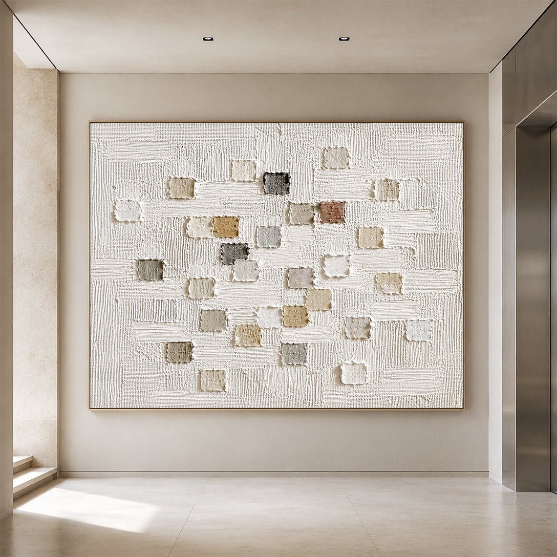 3D Textured White Plaster Japandi Wabi-Sabi Tactile Sculpted Canvas Knife Stroke Neutral Minimalist Wall Art AURA767