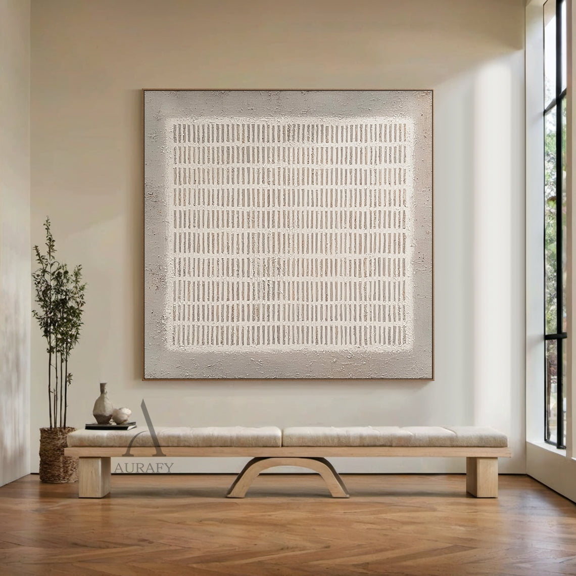 Gray Abstract Art Modern Organic Tactile Surface Rough-Edged Handcrafted Minimalist Grid Neutral Tone AURA600