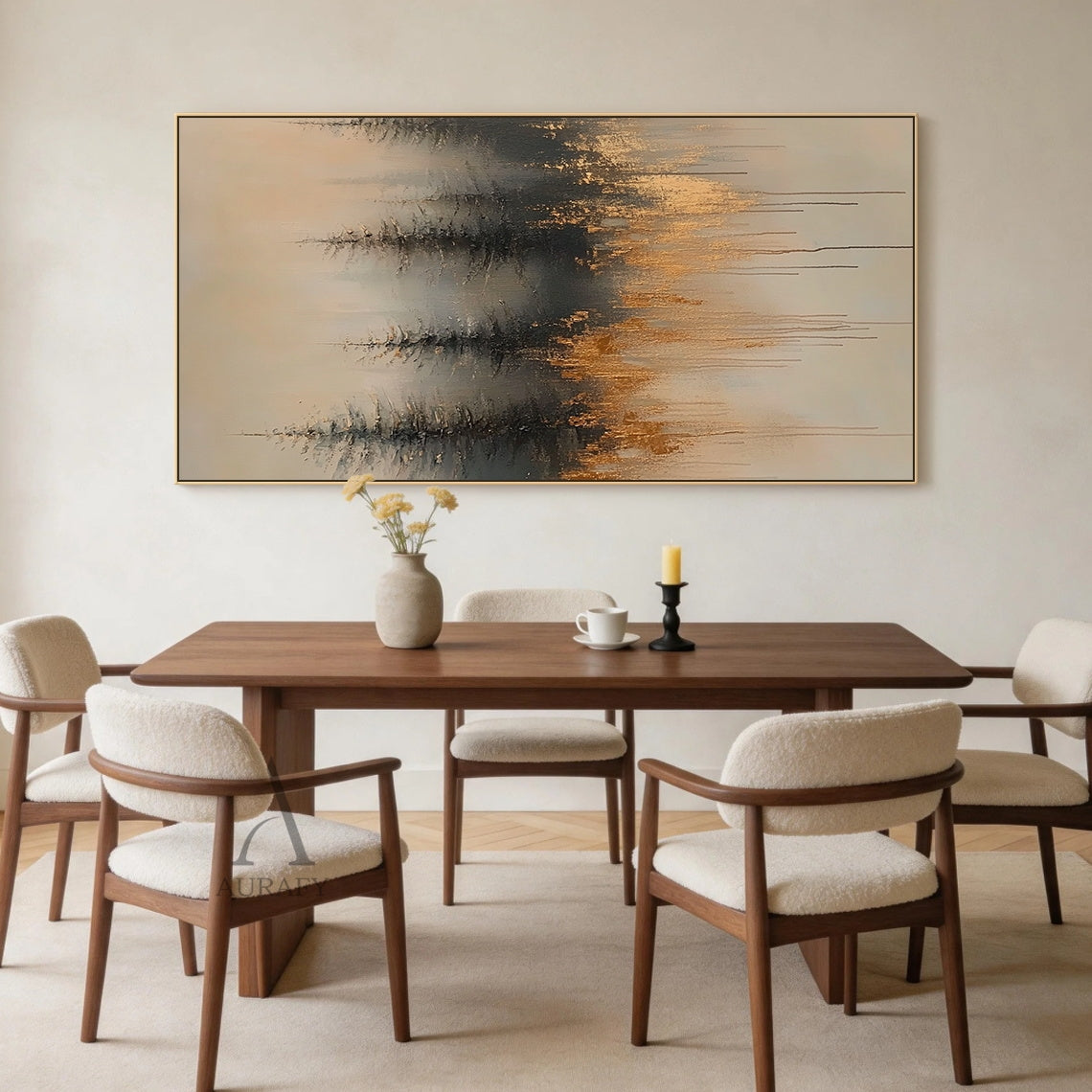 General Abstract Beige Wabi-Sabi Vintage Art with Cracked Distressed Plaster-like Tactile Texture AURA426