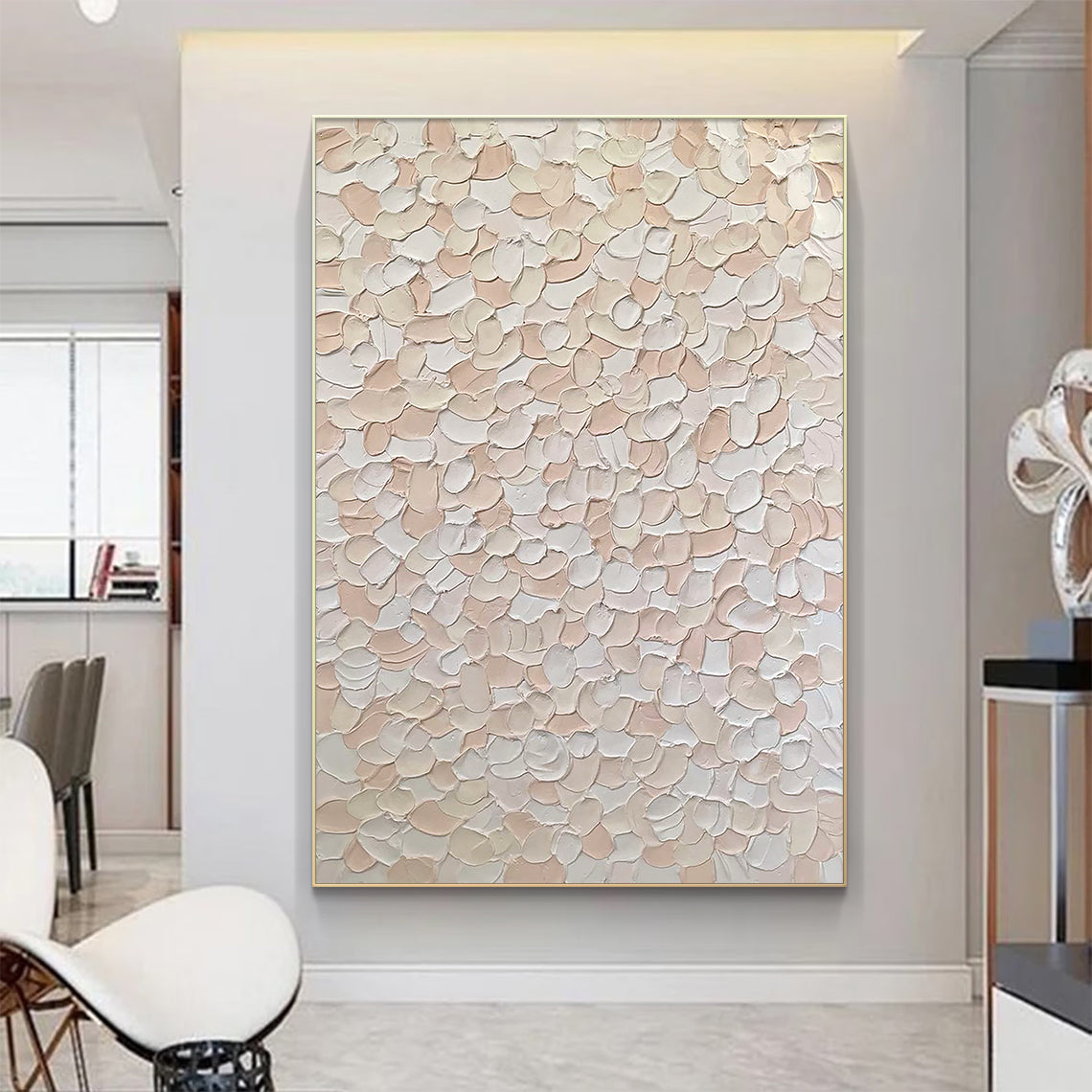 Petal Drift-Beige & Pink 3D Textured-AURA066