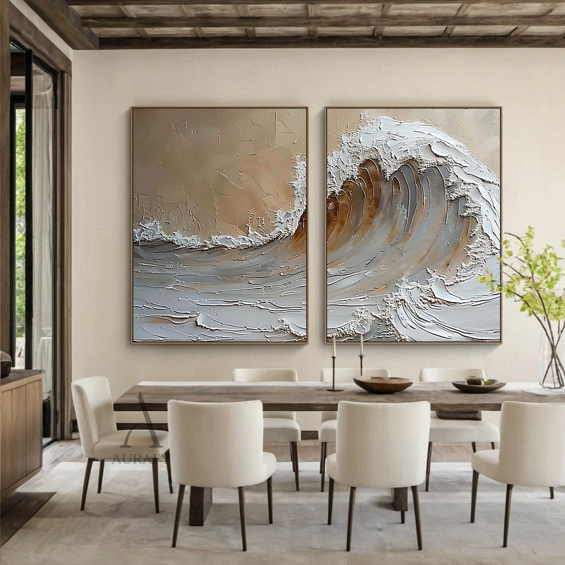 Brown Textured Ocean Wave Wall Art Set of 2 - AURA670