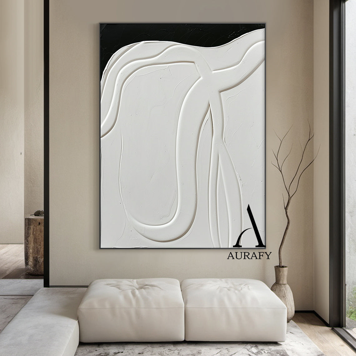 3D Textured Abstract Painting Black White High-Relief Tactile Modern Organic Luxe Artwork AURA513