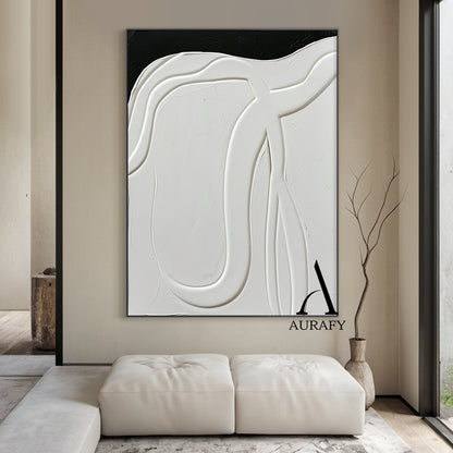 3D Textured Abstract Painting Black White High-Relief Tactile Modern Organic Luxe Artwork AURA513