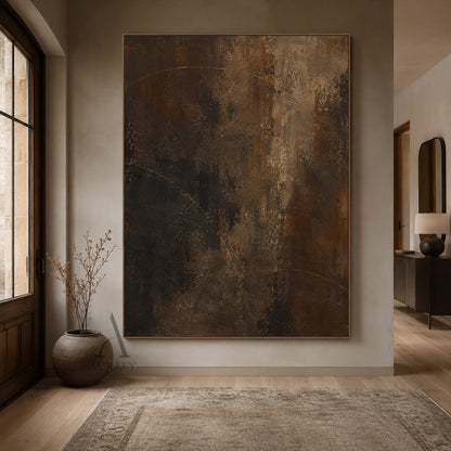 Arc Trace, Dark Brown Weathered Plaster Abstract Painting AURA871