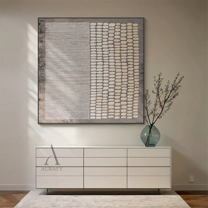 General Abstract Brown Gray Handcrafted Impasto Tactile Art with Linear and Organic Patterns AURA601