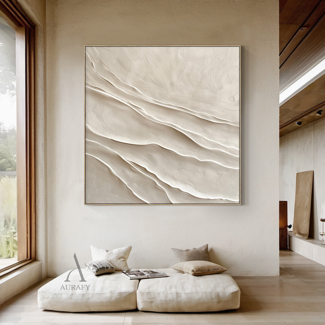 Modern 3D Textured Beige Painting for Living Room Wall Decor AURA294