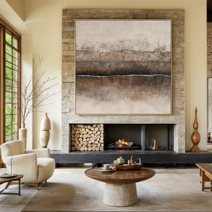 Wabi Sabi Abstract Art Cracked Plaster Texture Brown Beige Mottled Tactile Wall Decor AURA580