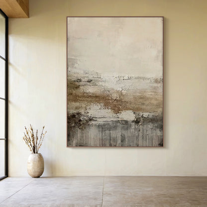 Weathered Horizon Wall Art – Cream & Smoky Taupe Tones – AURA015(Square)