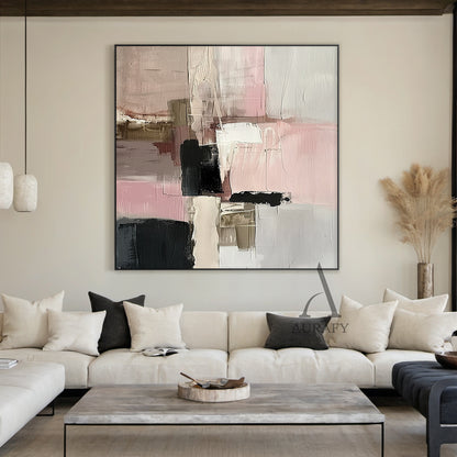 Abstract Wall Art Pink Black White Thick Knife Strokes Tactile Luxe AurafyArt AURA494