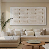 Beige Abstract Plaster Textured Art Sculpted Vertical Grid Tactile Minimalist Luxe Canvas AURA605