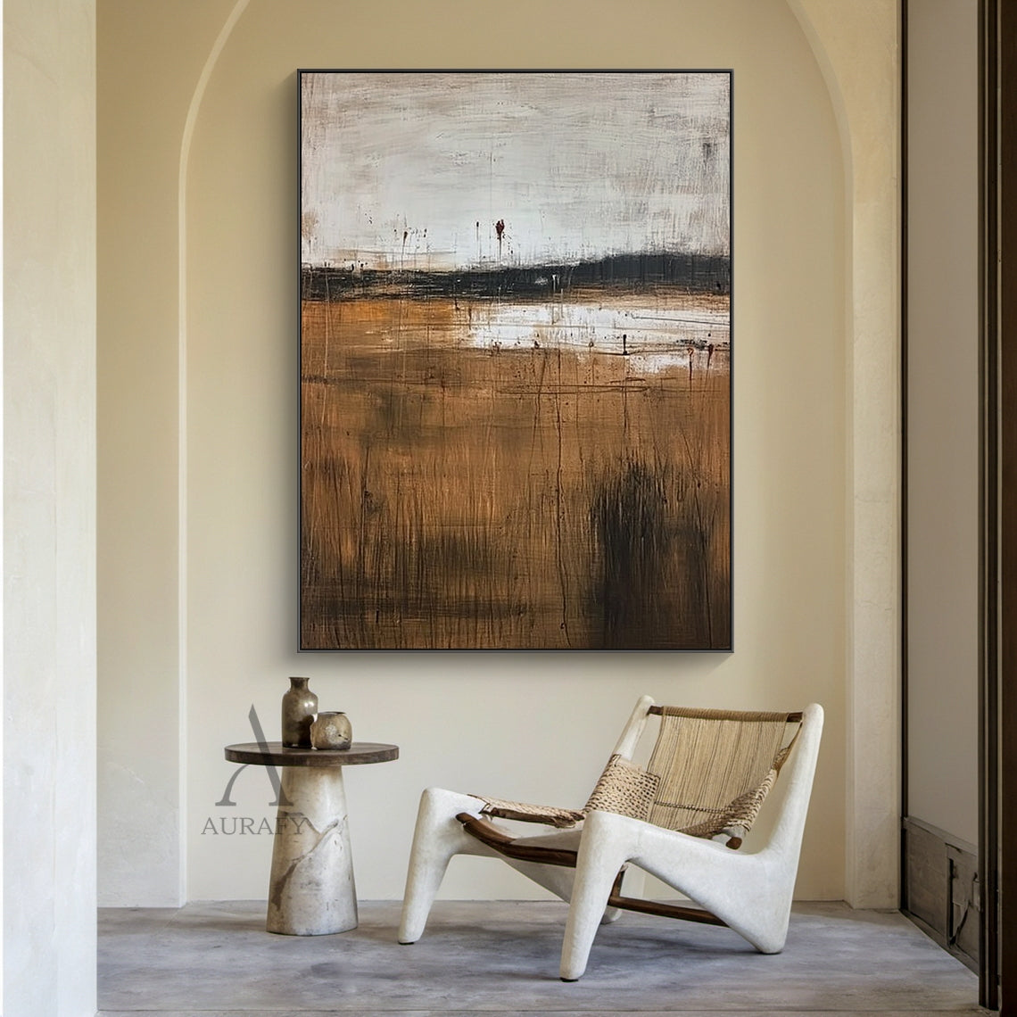 Beige Wabi Sabi Plaster Textured Abstract Wall Art | Minimalist Japandi Neutral Canvas | AURA805