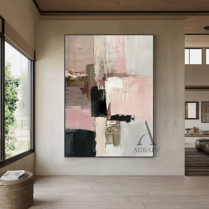 Abstract Wall Art Pink Black White Thick Knife Strokes Tactile Luxe AurafyArt AURA494
