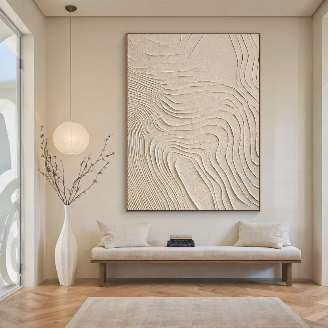 Organic Flow Canvas – Warm Sand Tones – AURA048(Vertical)