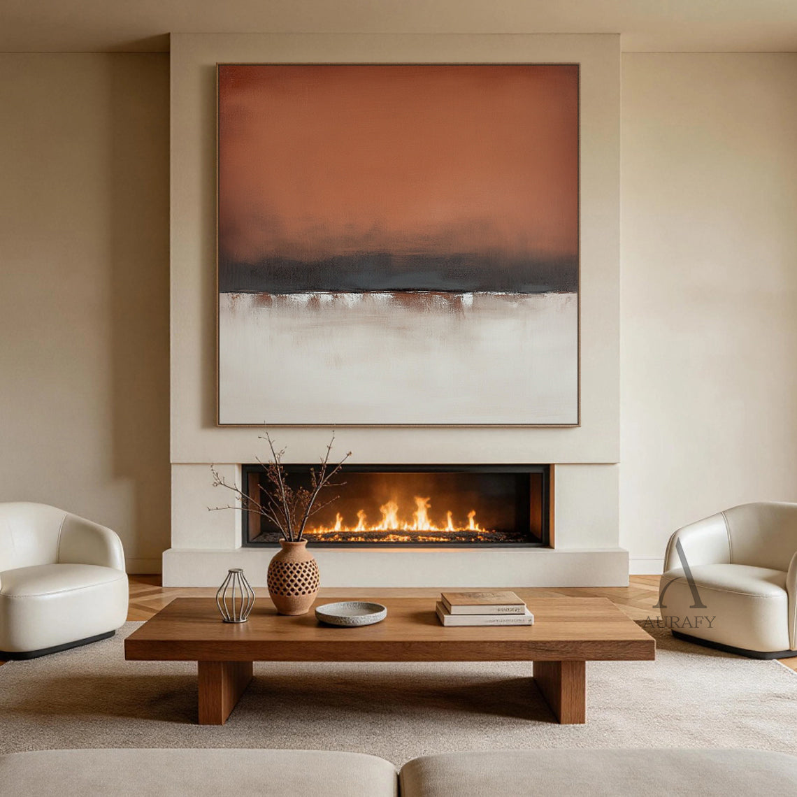 Beige General Abstract Wall Art for Modern Living Room Decor AURA371