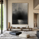 Black Abstract Art with Knife Strokes Tactile Surface Monochrome Minimalist Luxe Sculpted Canvas AURA472