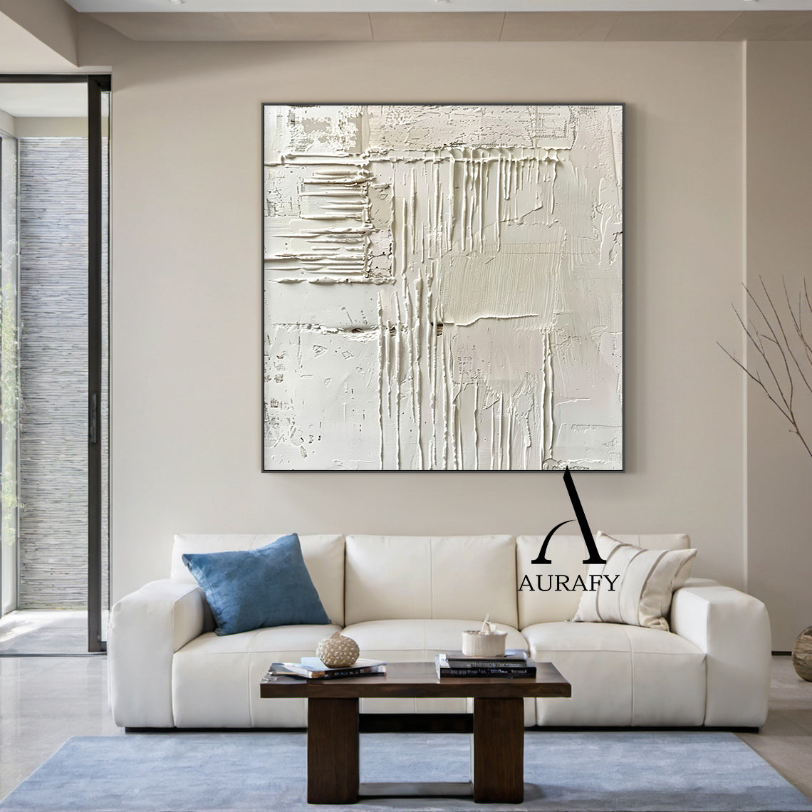 3D Textured Beige Abstract Painting Tactile Surface Sculpted Canvas Japandi Minimalist Art AURA526