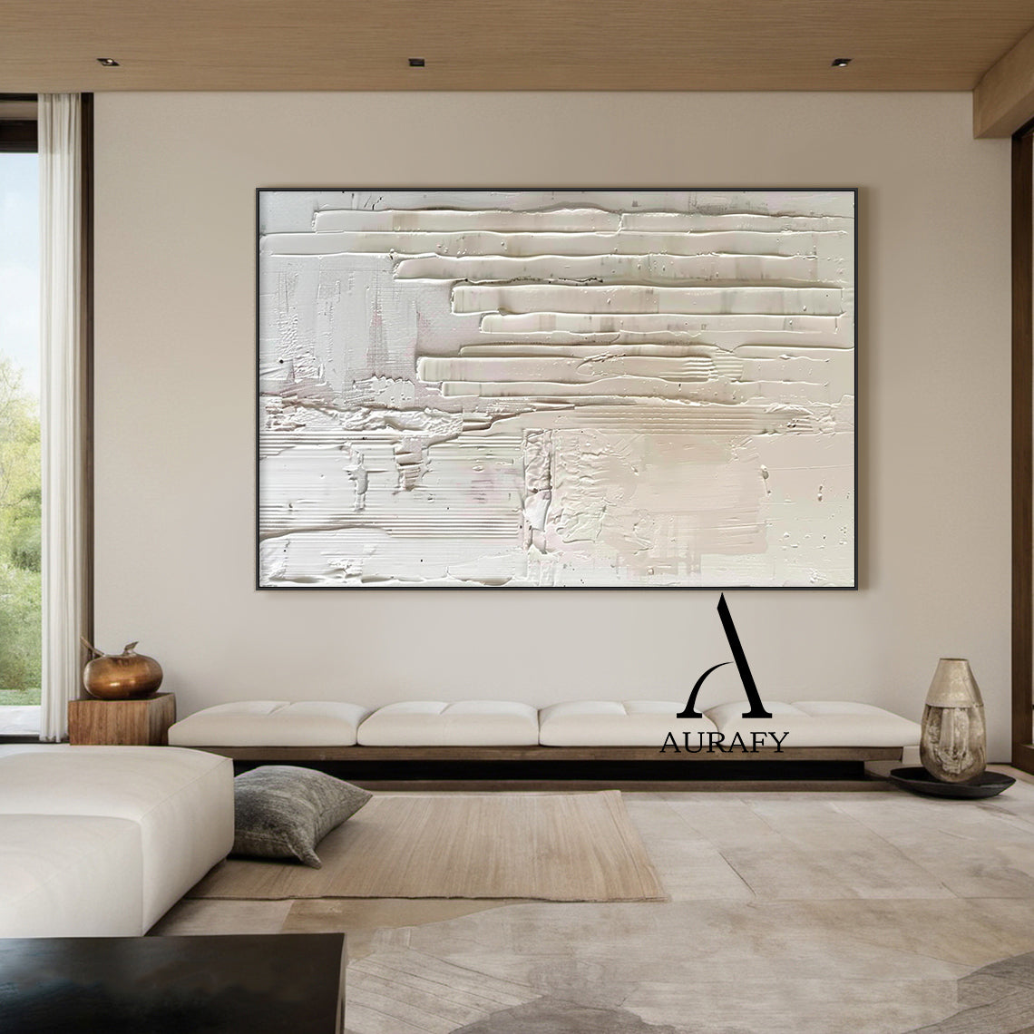 3D Textured Beige Painting Knife Strokes High-Relief Plaster Tactile Minimalist Luxe Artwork AURA525