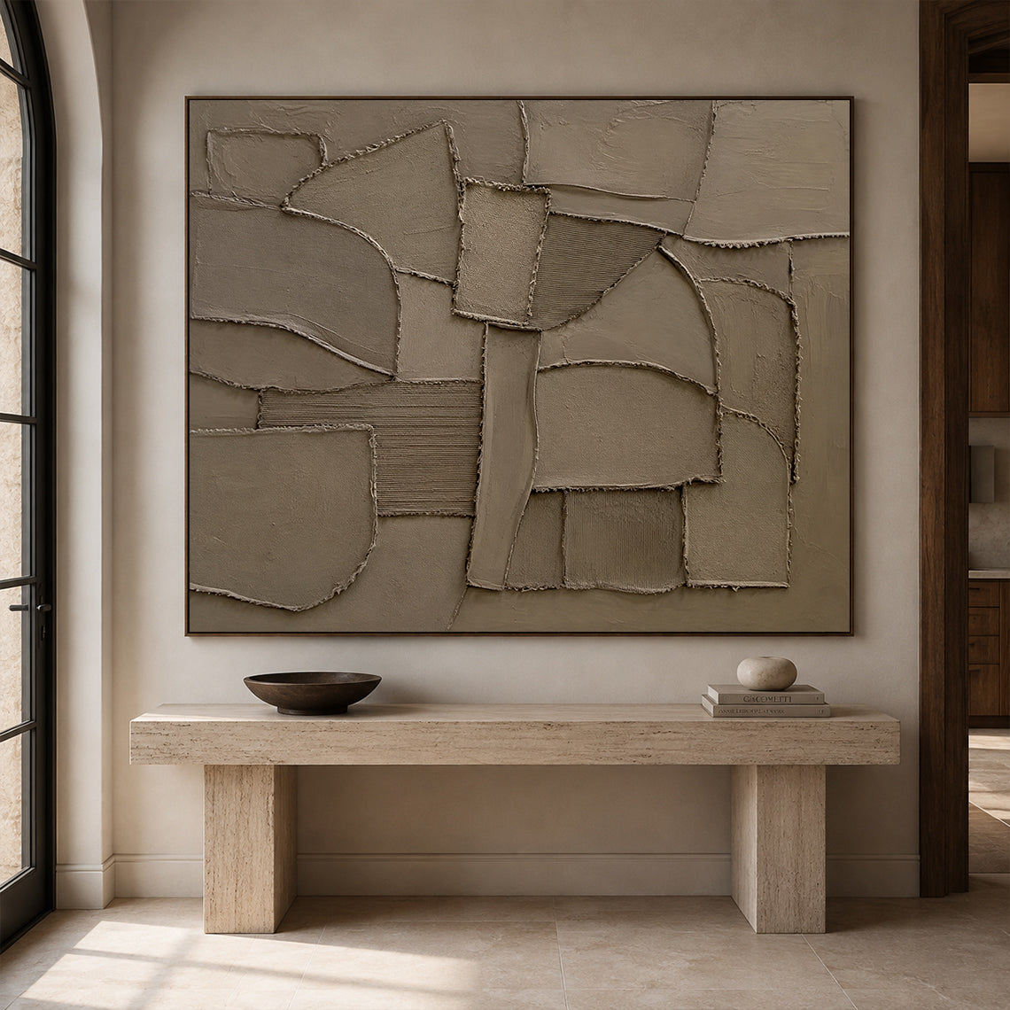 Brown 3D Textured Plaster Wall Art Japandi Wabi Sabi Geometric Sculpted Canvas High Relief Artwork AURA773